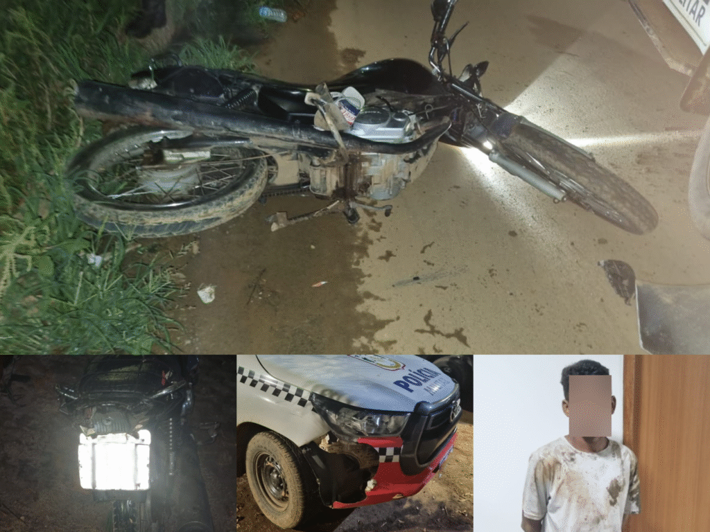 Em Parauapebas, Motociclista foge de abordagem, colide com viatura e é detido